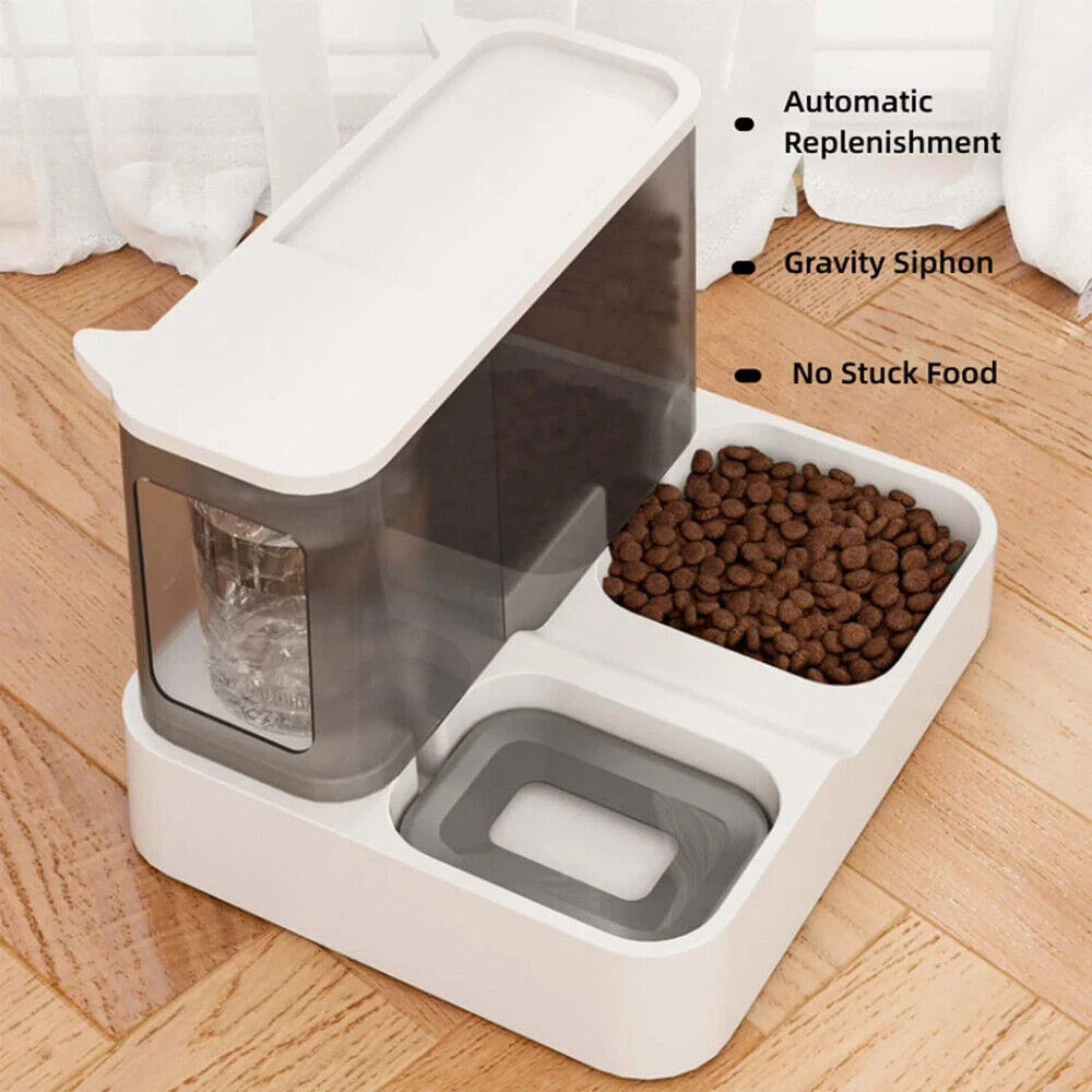2 In1 Feeder Food Water Dispenser Bowl Automatic Dog Cat Bottle Pet Self Feeding