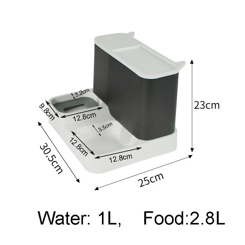 2 In1 Feeder Food Water Dispenser Bowl Automatic Dog Cat Bottle Pet Self Feeding